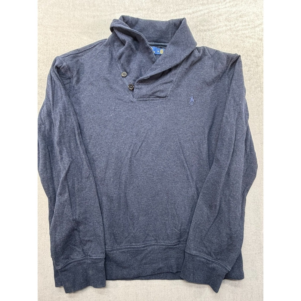 Polo Ralph Lauren Sweater Pullover 2 Button Cotton Viscose Blue Medium